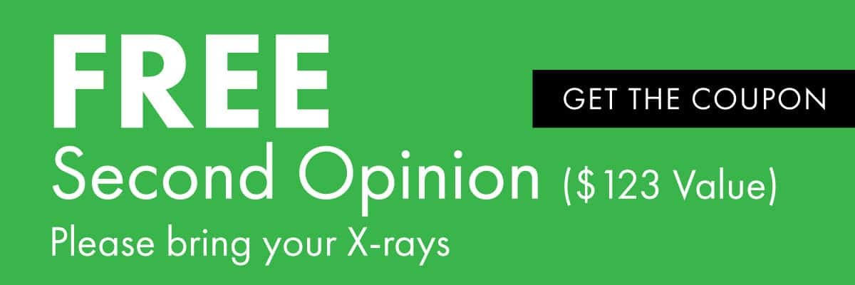 Coupon offering a free second opinion for medical consultations, featuring bold text and a professional design.